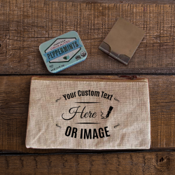Personalized Natural Rectangular Jute / Canvas Pouch with Zipper Closure