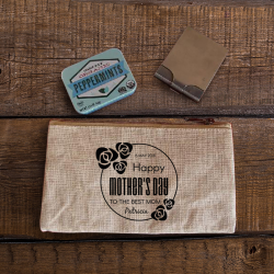 Personalized Mother's Day Natural Rectangular Jute / Canvas Pouch with Zipper Closure