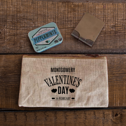Personalized Valentine Natural Rectangular Jute / Canvas Pouch with Zipper Closure