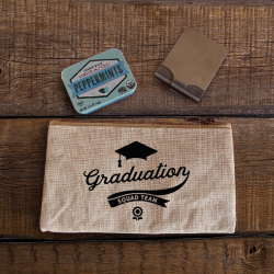 Personalized Graduation Natural Rectangular Jute / Canvas Pouch with Zipper Closure