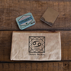 Personalized Birthday Zodiac Signs Natural Rectangular Jute / Canvas Pouch with Zipper Closure