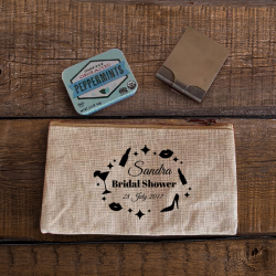 Personalized Bridal Shower Natural Rectangular Jute / Canvas Pouch with Zipper Closure