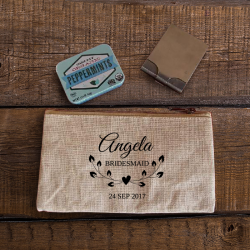 Personalized Bridesmaid Natural Rectangular Jute / Canvas Pouch with Zipper Closure