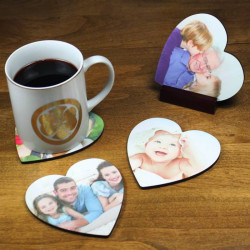 Custom Heart Shaped Coaster Set with Personalized Image Photo