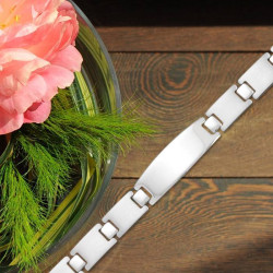 Personalized Brushed Stainless Steel Link Bracelet Polished ID Plate