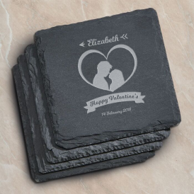 Personalized Valentine's Day Set of 4 Square Slate Coasters