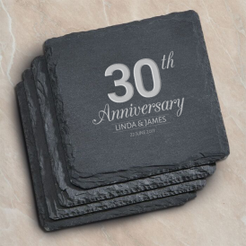 Personalized Anniversary Set of 4 Square Slate Coasters