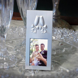 Personalized Lovely Silver Brushed Toasting Glasses Place Card Frame