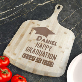 Personalized Graduation Bamboo Pizza Board With Handle, Customized Wooden Pizza Board